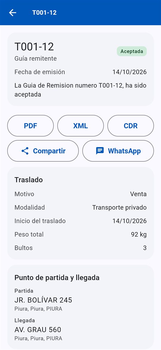 Guías de remisión: Emite la guía del traslado desde el mismo celular.