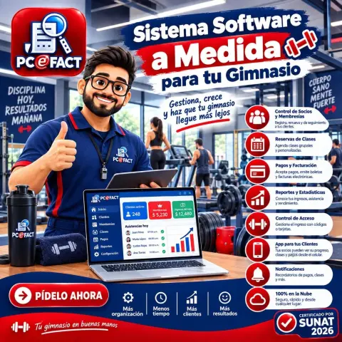 Sistema Software a Medida para tu Gimnasio — oferta PCEFACT PERU